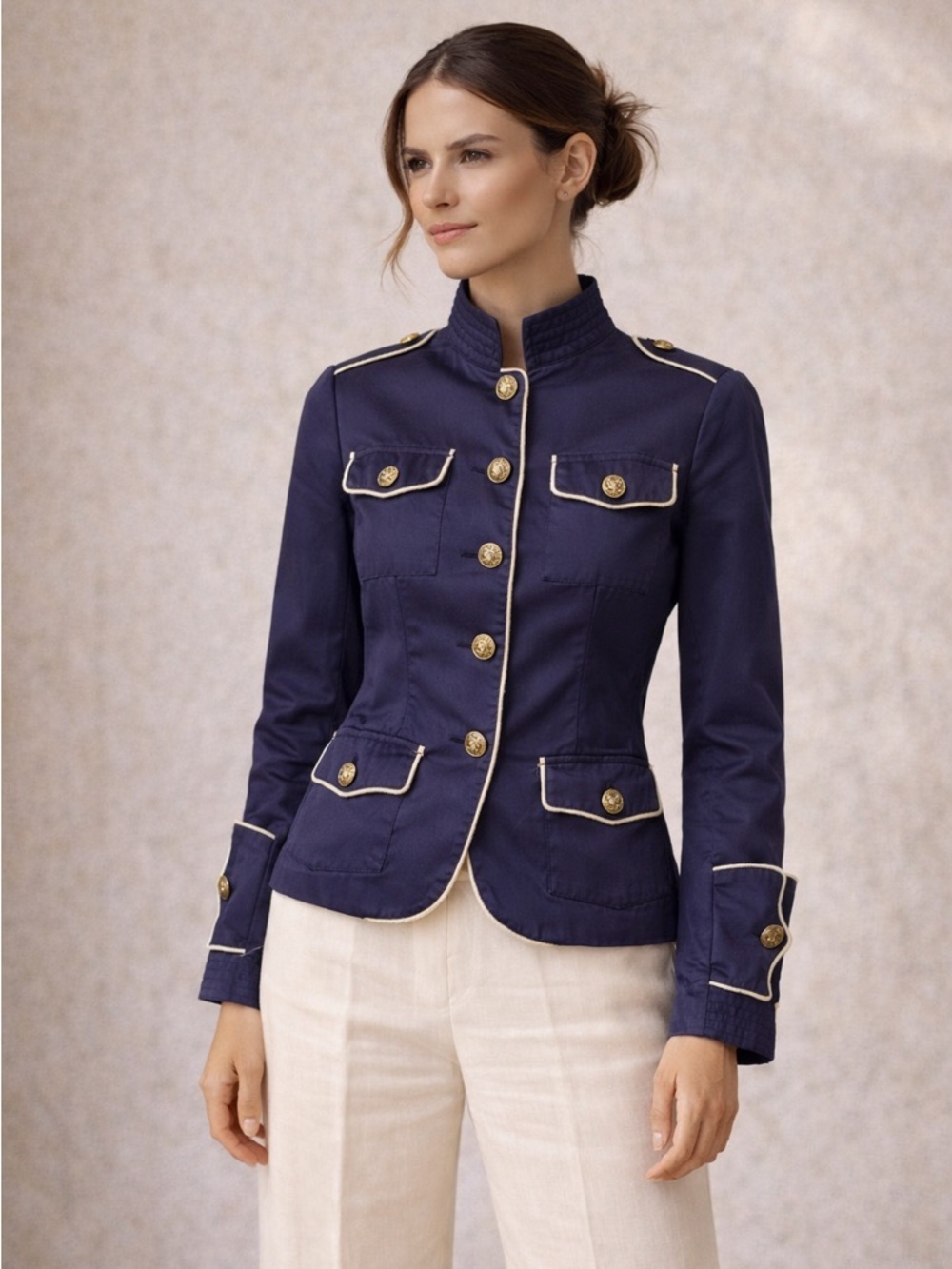Jean Paul Gaultier Military Jacket Navy Statement Button Parisian Blazer 38